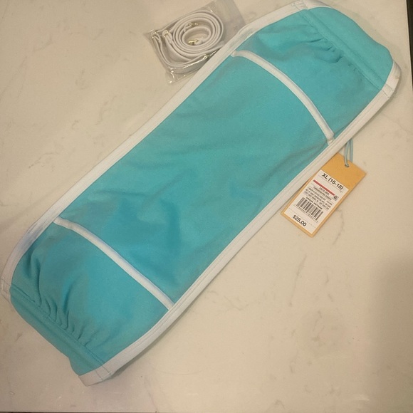 Kona Sol Bandeau Terry Cloth turquoise & White Swim top NWT Size XL - Picture 3 of 7